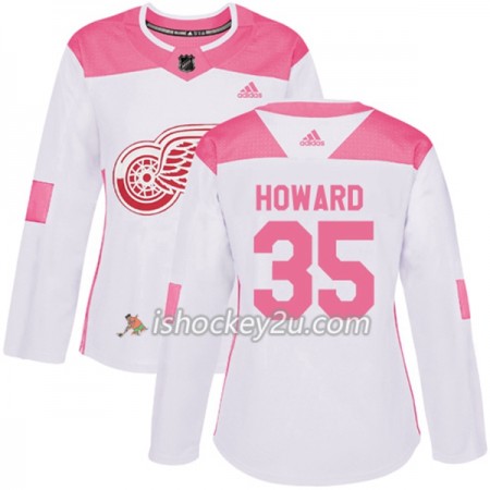 Dame NHL Detroit Red Wings Trøje Jimmy Howard 35 Adidas 2017-2018 Hvid Lyserød Fashion Authentic